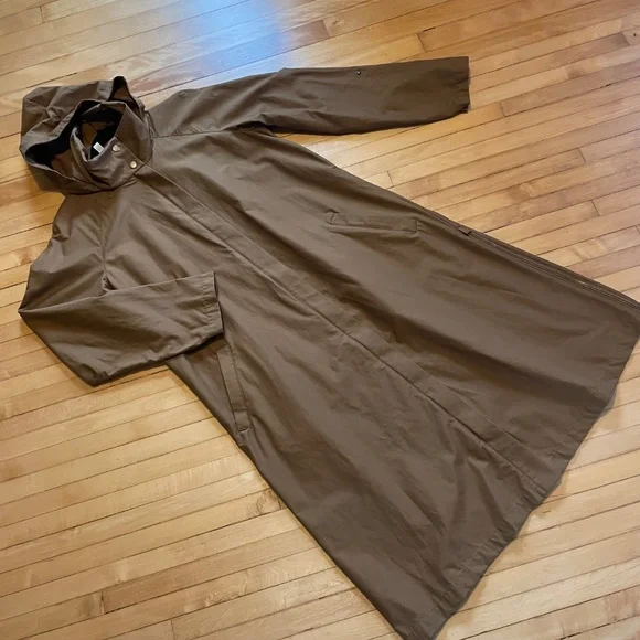 GARNET HILL Longline Modern Trench Coat Jacket  2 Way Zip Water Resistant Hood - Picture 2 of 16